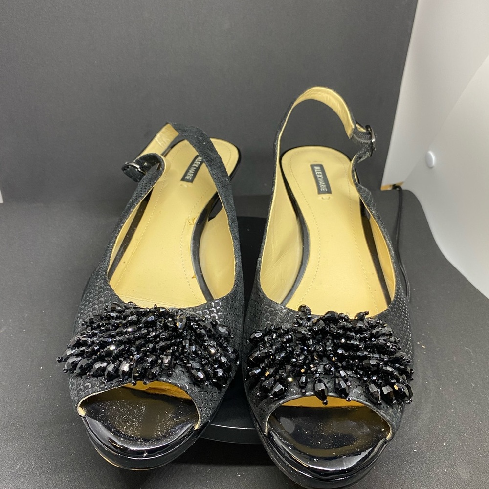 ***Sold***Alex Marie Black Beaded Slingback Heels size 10
